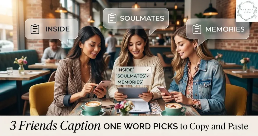 3 Friends Caption One Word Picks to Copy and Paste